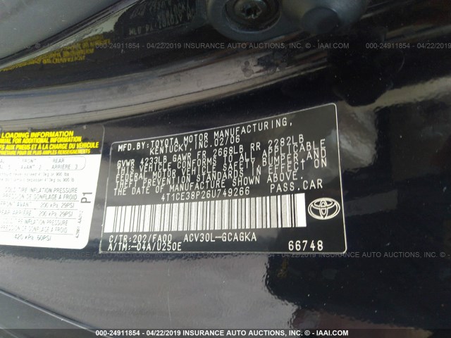 4T1CE38P26U749266 - 2006 TOYOTA CAMRY SOLARA SE/SLE BLACK photo 9