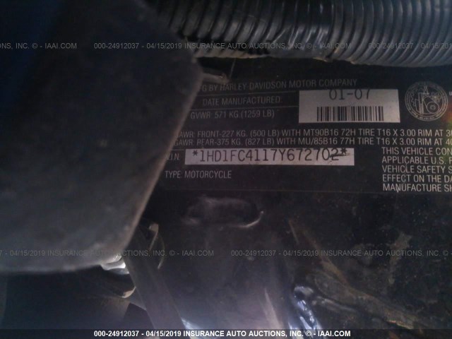 1HD1FC4117Y672702 - 2007 HARLEY-DAVIDSON FLHTCUI BLUE photo 10