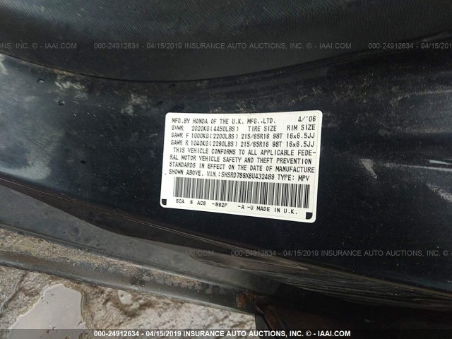 SHSRD789X6U432489 - 2006 HONDA CR-V SE/EX BLACK photo 9