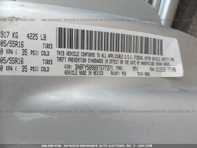 3A8FY58989T577371 - 2009 CHRYSLER PT CRUISER TOURING SILVER photo 9