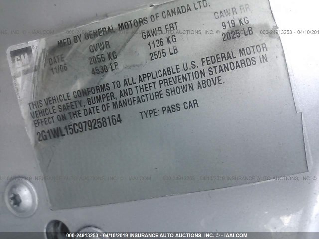 2G1WL15C979258164 - 2007 CHEVROLET MONTE CARLO SS ვერცხლისფერი ფოტო 9