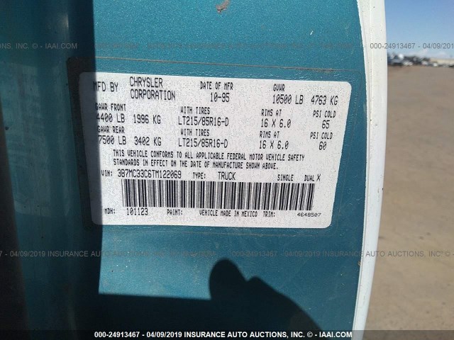 3B7MC33C6TM122069 - 1996 DODGE RAM 3500 BLUE photo 9