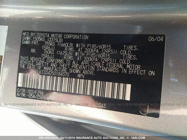 JTLKT334250184370 - 2005 TOYOTA SCION XB 灰色 照片 9