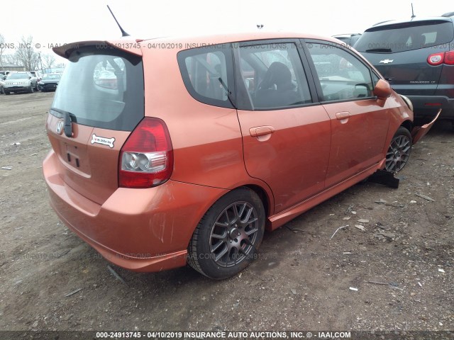 JHMGD38648S015399 - 2008 HONDA FIT SPORT ORANGE photo 4