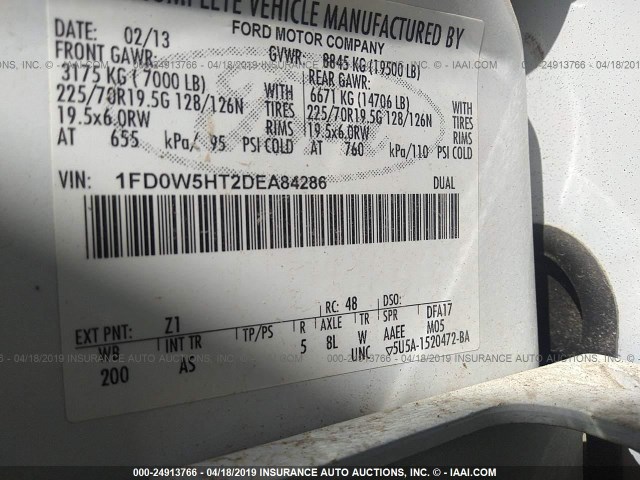 1FD0W5HT2DEA84286 - 2013 FORD F550 WHITE photo 9