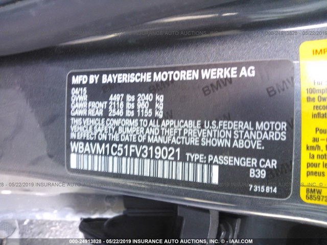 WBAVM1C51FV319021 - 2015 BMW X1 SDRIVE28I GRAY photo 9