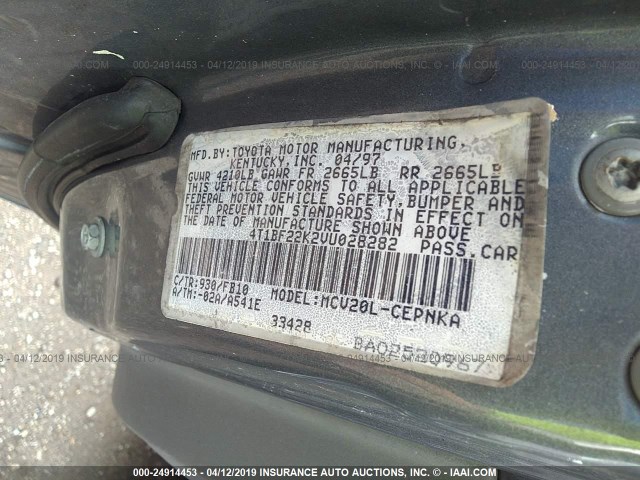 4T1BF22K2VU028282 - 1997 TOYOTA CAMRY CE/LE/XLE GRAY photo 9