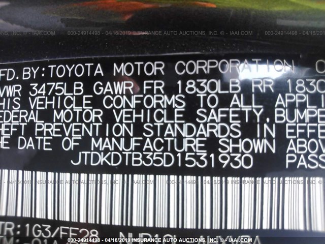 JTDKDTB35D1531930 - 2013 TOYOTA PRIUS C Pewter photo 9