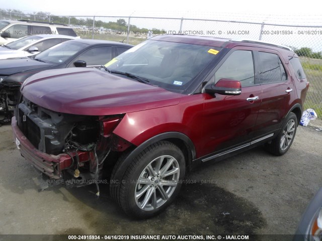 1FM5K7F85HGB39187 - 2017 FORD EXPLORER LIMITED RED photo 2