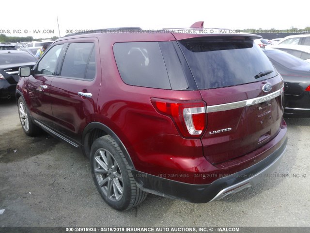 1FM5K7F85HGB39187 - 2017 FORD EXPLORER LIMITED RED photo 3