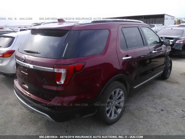 1FM5K7F85HGB39187 - 2017 FORD EXPLORER LIMITED RED photo 4