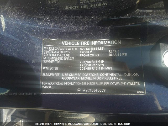 WDBRF61J62F274463 - 2002 MERCEDES-BENZ C 240 BLUE photo 9