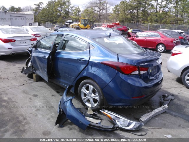 KMHDH4AE2GU603946 - 2016 HYUNDAI ELANTRA SE/SPORT/LIMITED BLUE photo 3