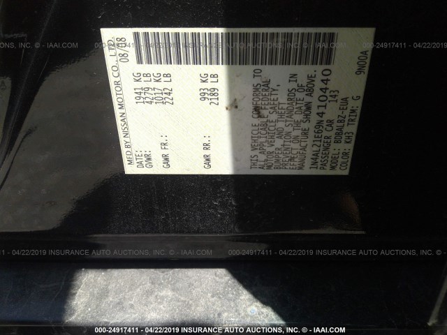 1N4AL21E69N410440 - 2009 NISSAN ALTIMA 2.5/2.5S BLACK photo 9