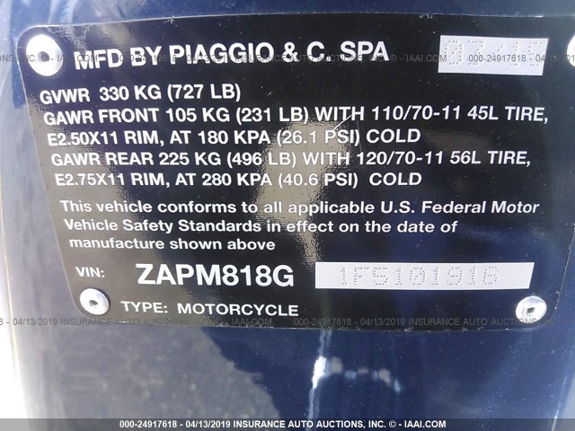 ZAPM818G1F5101916 - 2015 VESPA SPRINT 150 3V Dark Blue photo 10