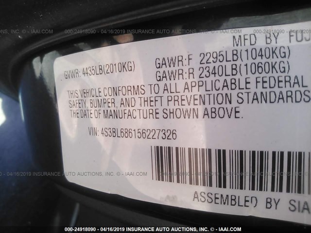 4S3BL686156227326 - 2005 SUBARU LEGACY GT BLACK photo 9