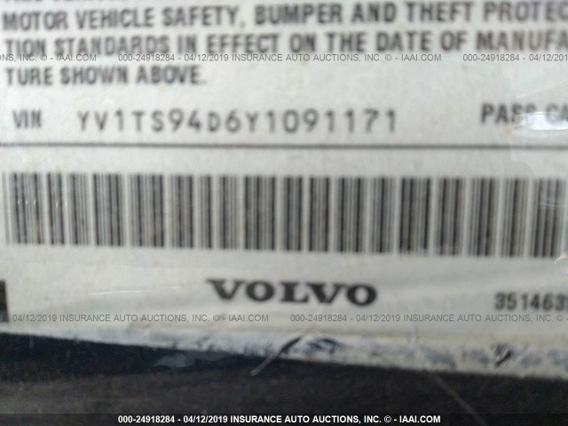 YV1TS94D6Y1091171 - 2000 VOLVO S80 BLUE photo 9