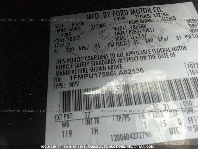 1FMPU17586LA82136 - 2006 FORD EXPEDITION EDDIE BAUER GRAY photo 9