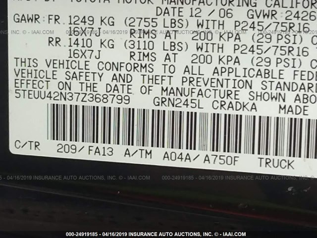 5TEUU42N37Z368799 - 2007 TOYOTA TACOMA ACCESS CAB შავი ფოტო 9