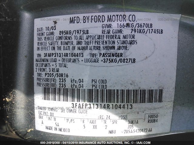 3FAFP31314R104413 - 2004 FORD FOCUS ZX3 GREEN photo 9