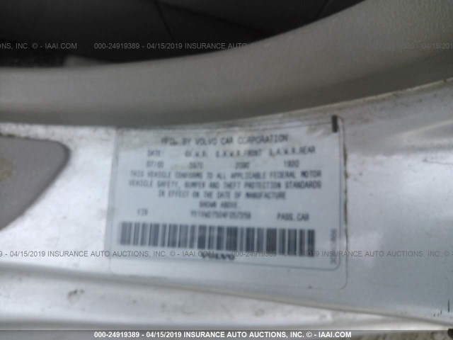 YV1VW27504F057359 - 2004 VOLVO V40 1.9T SILVER photo 9