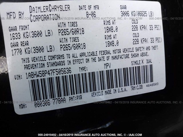 1A8HW58P47F505636 - 2007 CHRYSLER ASPEN LIMITED BLACK photo 9