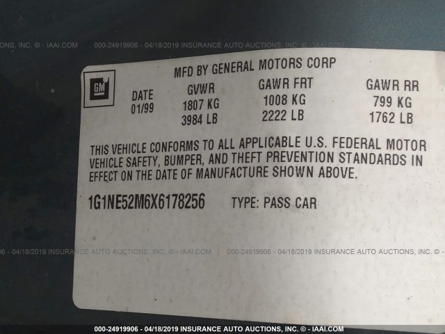 1G1NE52M6X6178256 - 1999 CHEVROLET MALIBU LS BLUE photo 9