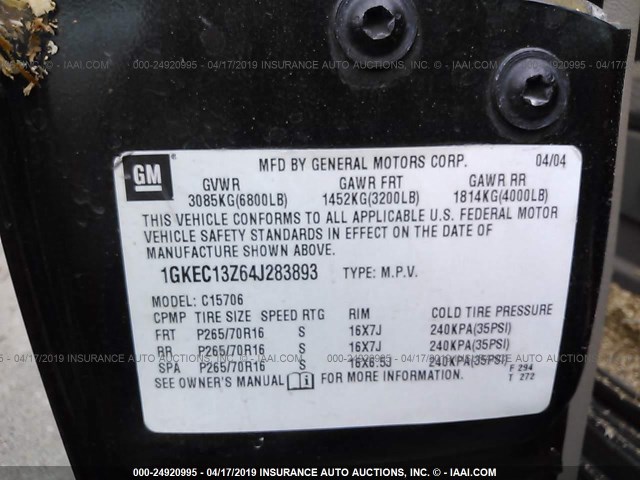 1GKEC13Z64J283893 - 2004 GMC YUKON GREEN photo 9