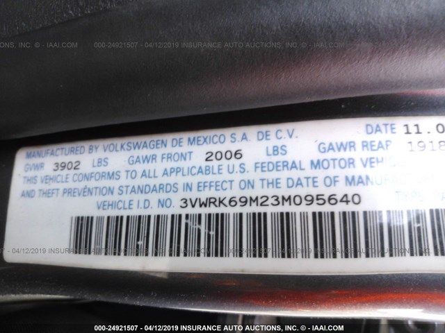 3VWRK69M23M095640 - 2003 VOLKSWAGEN JETTA GL GRAY photo 9