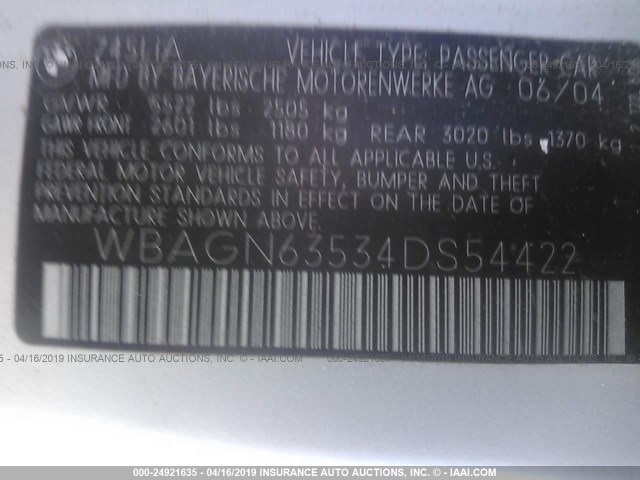 WBAGN63534DS54422 - 2004 BMW 745 LI GRAY photo 9