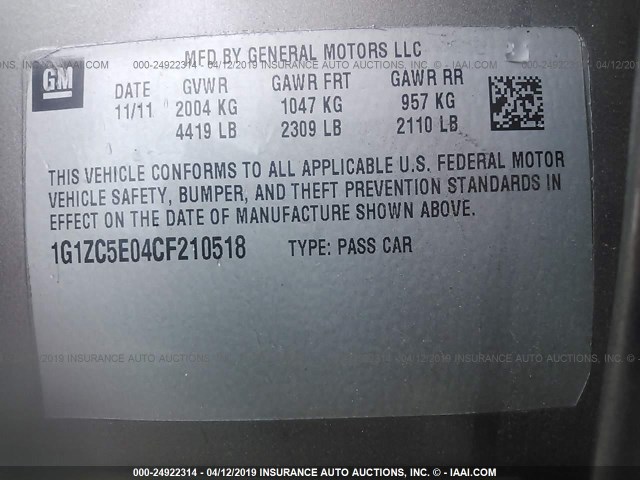 1G1ZC5E04CF210518 - 2012 CHEVROLET MALIBU 1LT 棕色 照片 9