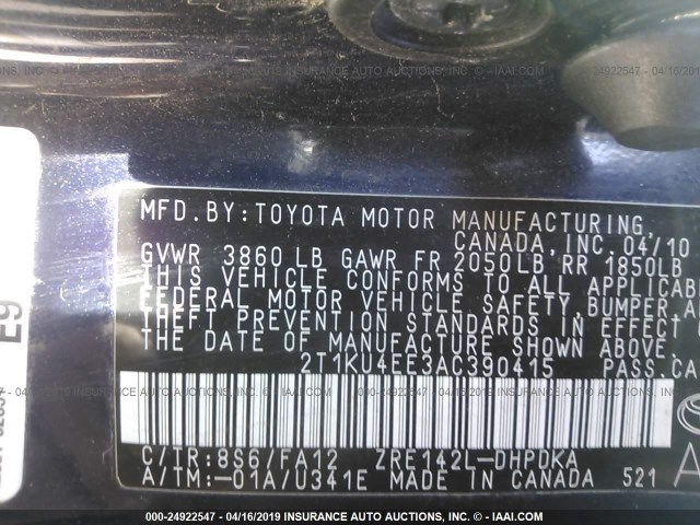 2T1KU4EE3AC390415 - 2010 TOYOTA COROLLA MATRIX  BLUE photo 9