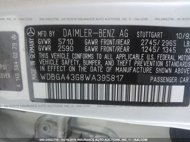 WDBGA43G8WA395817 - 1998 MERCEDES-BENZ S 420 WHITE photo 9