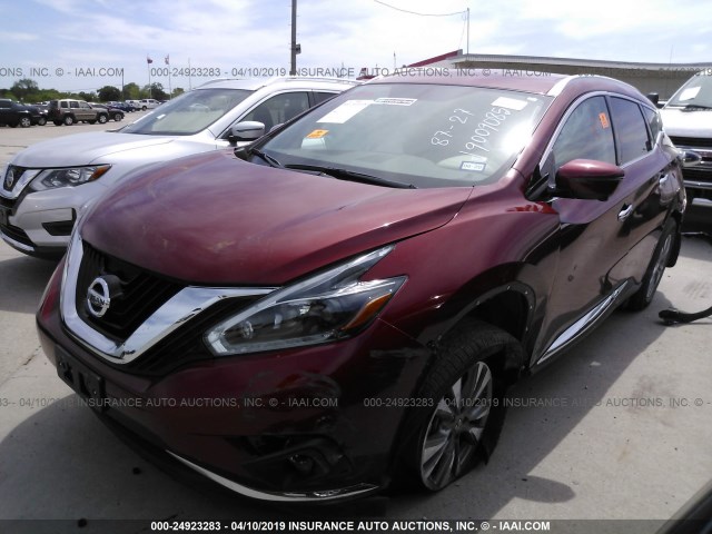 5N1AZ2MG4JN182296 - 2018 NISSAN MURANO S/SL/SV/PLATINUM RED photo 2