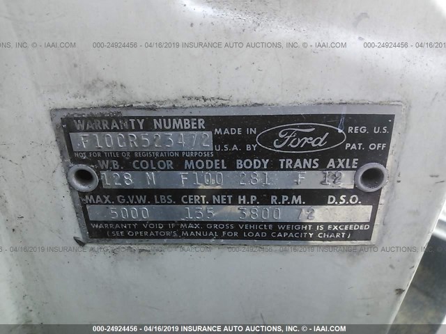 F10CR523472 - 1964 FORD F100 WHITE photo 9