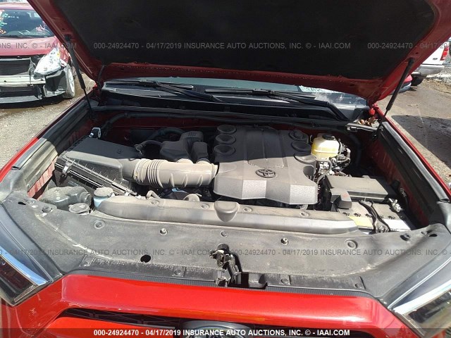 JTEBU5JR8J5582260 - 2018 TOYOTA 4RUNNER SR5 PREM/LTDL/TRAIL/TRD RED photo 10