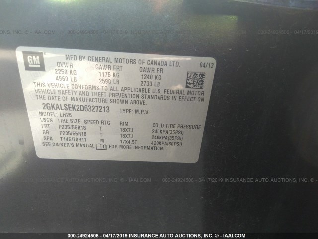 2GKALSEK2D6327213 - 2013 GMC TERRAIN SLE BLACK photo 9