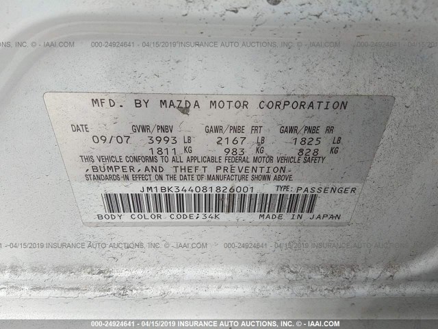 JM1BK344081826001 - 2008 MAZDA 3 HATCHBACK WHITE photo 9