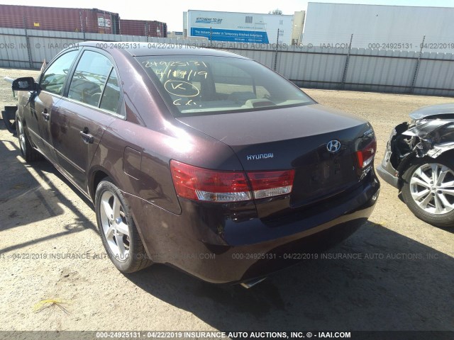 5NPEU46F46H014556 - 2006 HYUNDAI SONATA GLS/LX MAROON photo 3