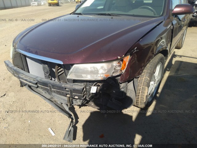 5NPEU46F46H014556 - 2006 HYUNDAI SONATA GLS/LX MAROON photo 6