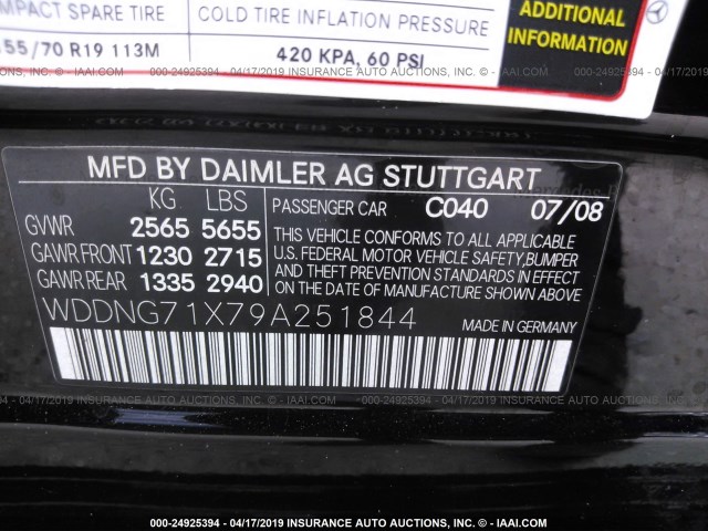 WDDNG71X79A251844 - 2009 MERCEDES-BENZ S 550 BLACK photo 9