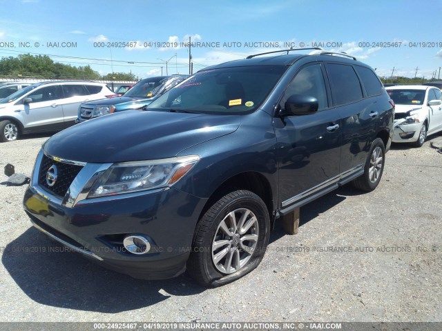 5N1AR2MN9EC693163 - 2014 NISSAN PATHFINDER S/SV/SL/PLATINUM Dark Blue photo 2
