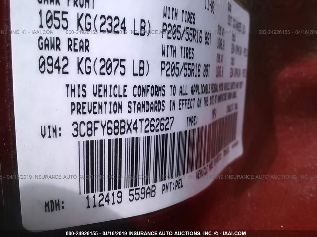 3C8FY68BX4T262627 - 2004 CHRYSLER PT CRUISER LIMITED RED photo 9