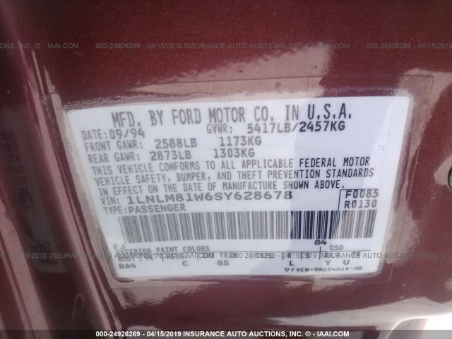 1LNLM81W6SY628678 - 1995 LINCOLN TOWN CAR EXECUTIVE RED photo 9