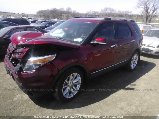 1FM5K8F86FGC12943 - 2015 FORD EXPLORER LIMITED RED photo 2