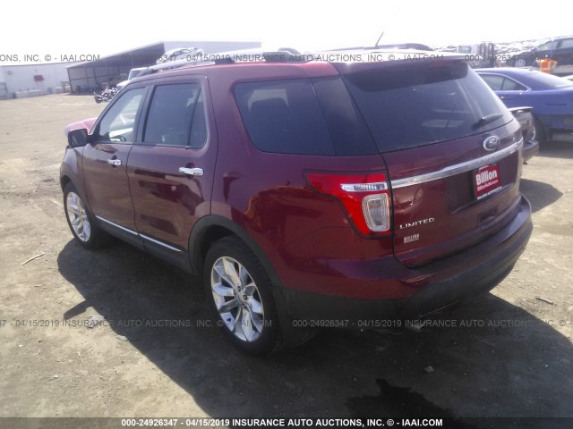 1FM5K8F86FGC12943 - 2015 FORD EXPLORER LIMITED RED photo 3