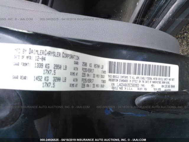 1J4GS48K85C582953 - 2005 JEEP GRAND CHEROKEE LAREDO/COLUMBIA/FREEDOM 绿色 照片 9