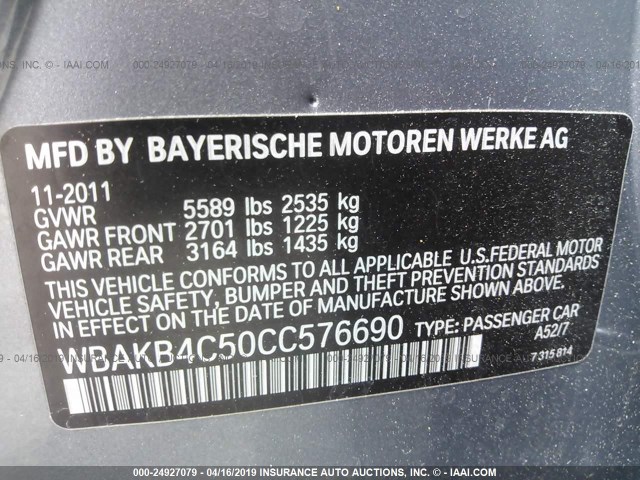 WBAKB4C50CC576690 - 2012 BMW 740 LI GRAY photo 9