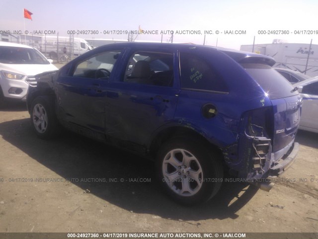 2FMDK4JC3DBA07181 - 2013 FORD EDGE SEL BLUE photo 3