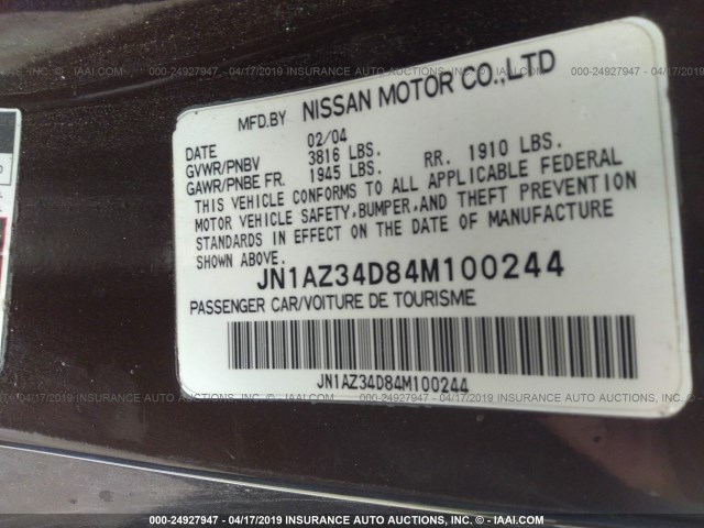 JN1AZ34D84M100244 - 2004 NISSAN 350Z COUPE BROWN photo 9